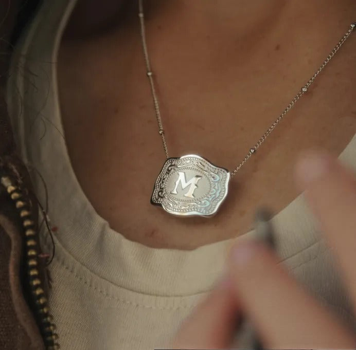 Belt Buckle Necklace With Letter