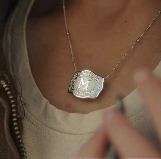 Belt Buckle Necklace With Letter
